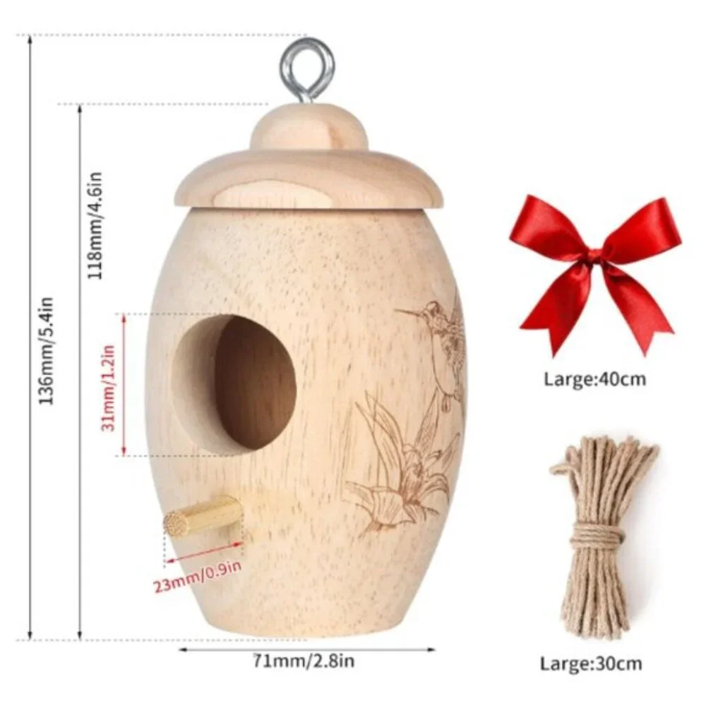 Wooden Hummingbird House for Outside Nesting